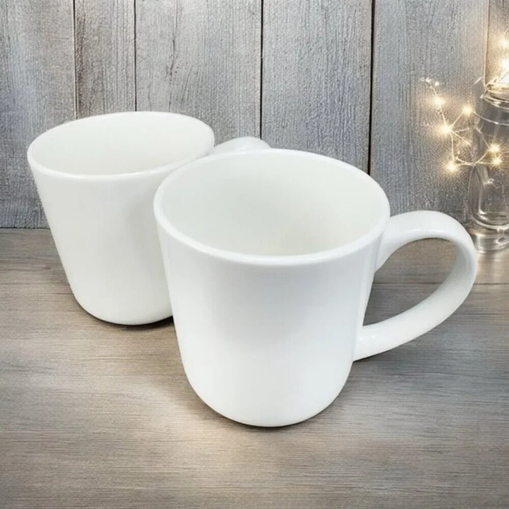 Maison Neuve White Stoneware Ceramic‎ Coffee Mug Cup Set 2 Mugs Cup Kitchenware